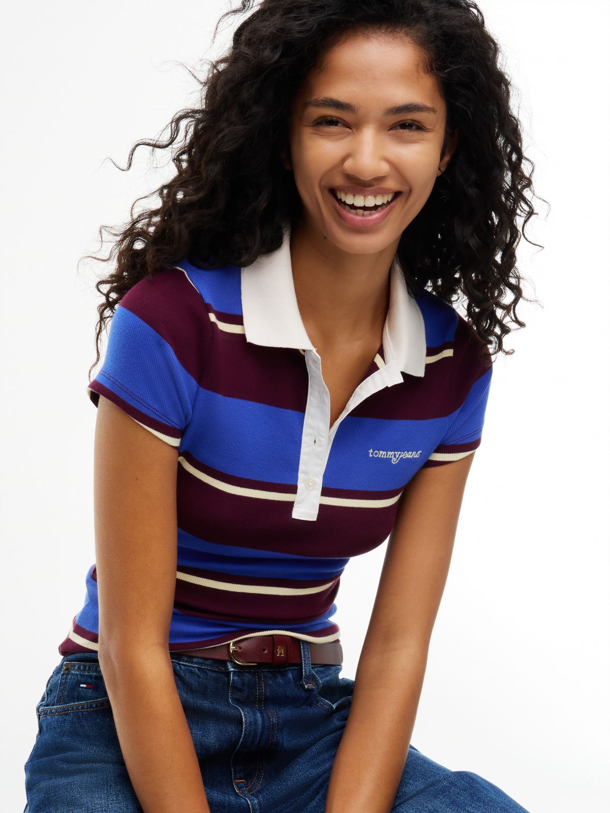 Tommy Jeans Slim Fit Rib-Knit Polo — Noble Blue / Stripe