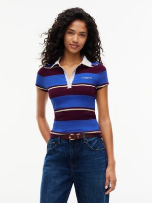 Tommy Jeans Slim Fit Rib-Knit Polo, Noble Blue / Stripe