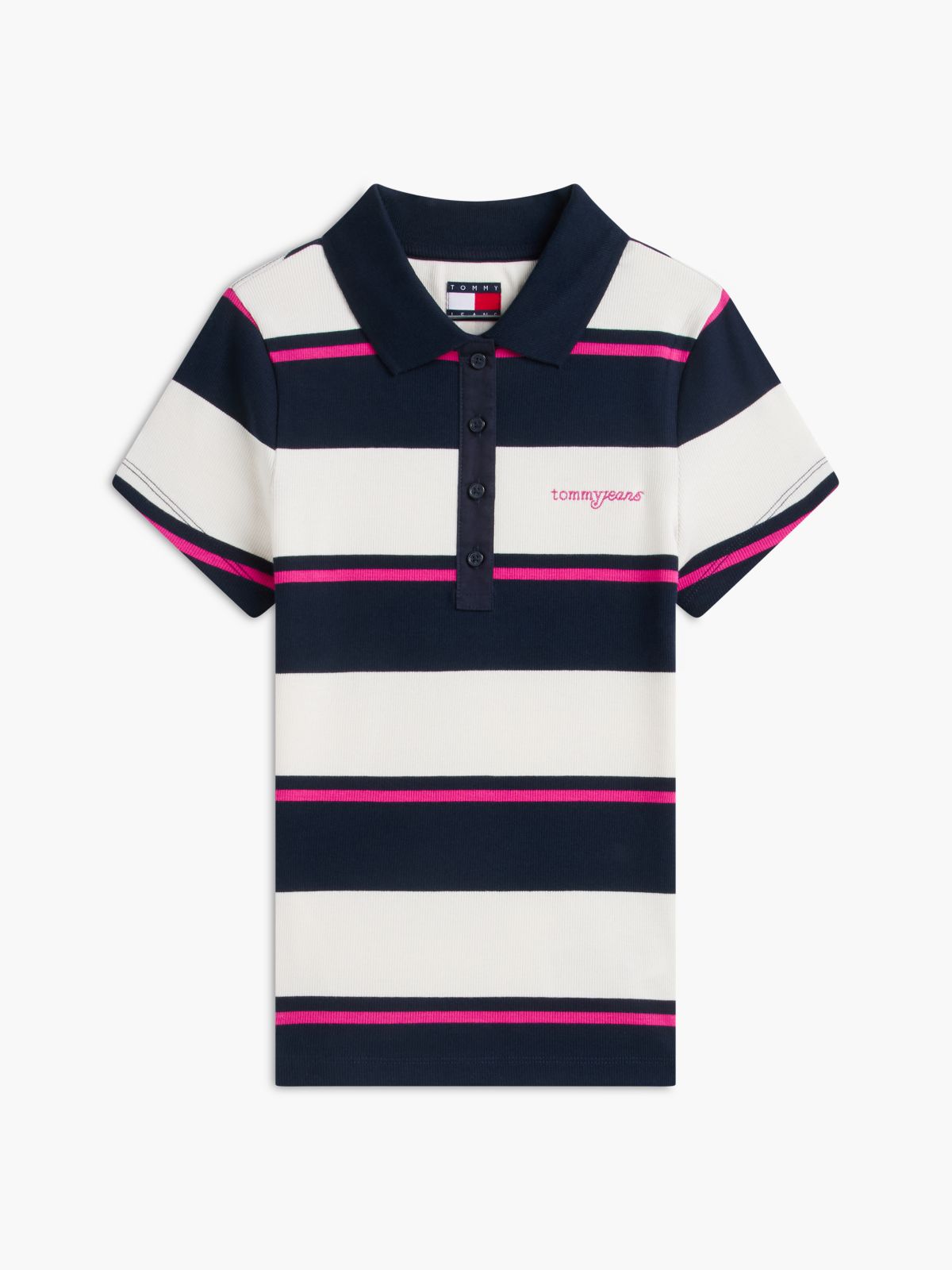 Tommy Jeans Slim Fit Rib-Knit Polo — Off White / Stripe