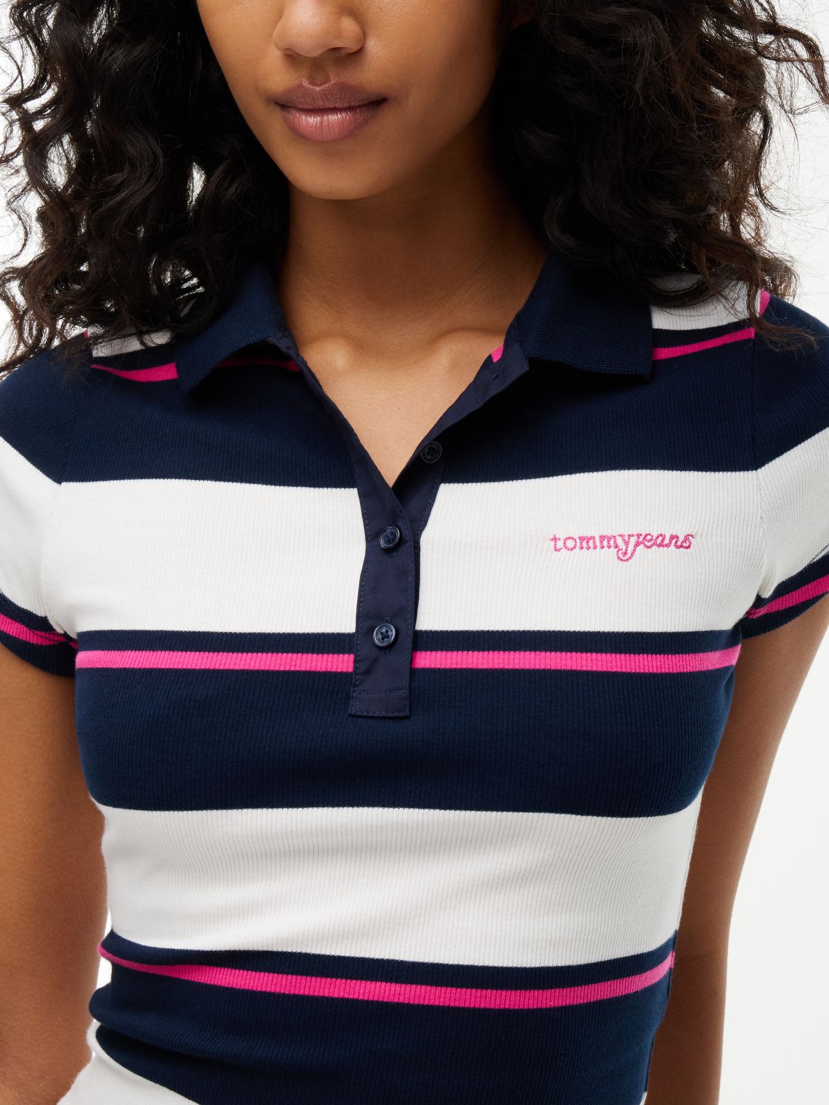 Tommy Jeans Slim Fit Rib-Knit Polo — Off White / Stripe