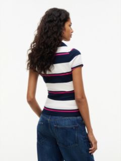 Tommy Jeans Slim Fit Rib-Knit Polo — Off White / Stripe 4