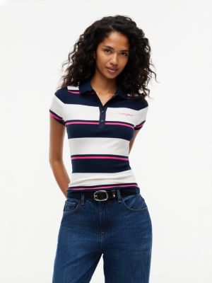 Tommy Jeans Slim Fit Rib-Knit Polo, Off White / Stripe