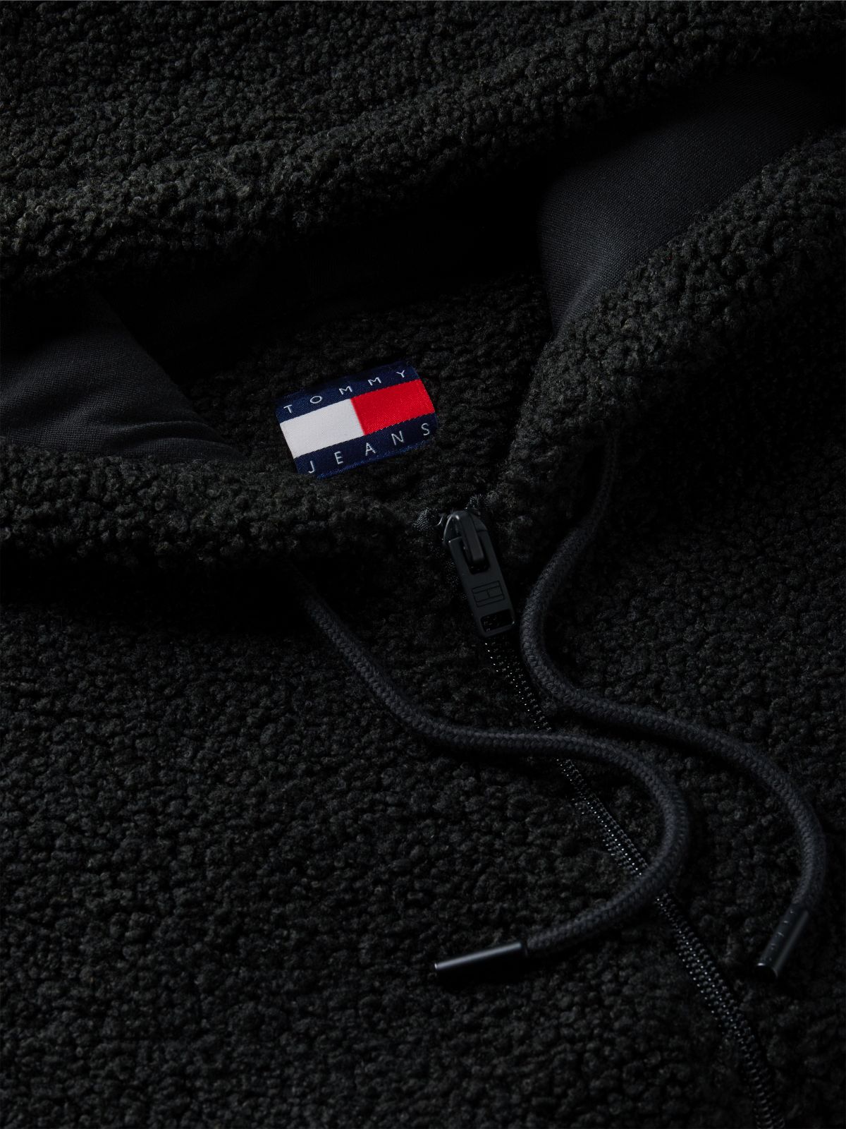 Tommy Jeans Teddy Fleece Zip Hoodie — Black