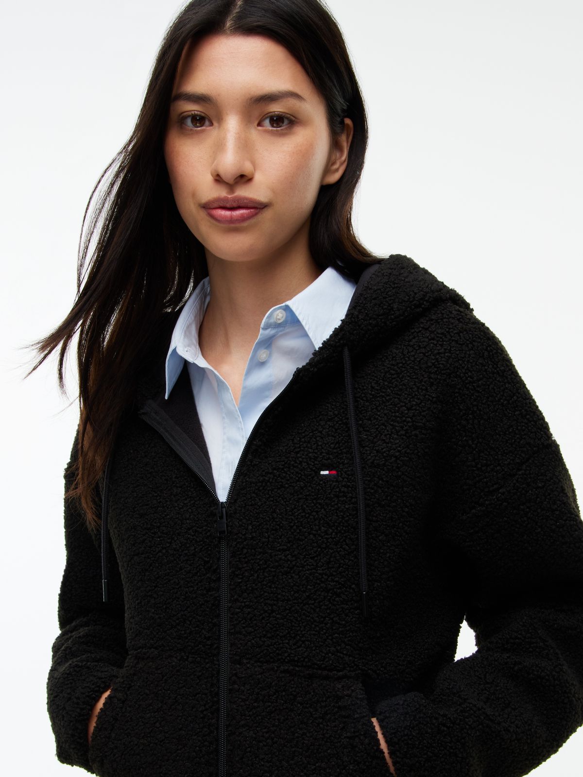 Tommy Jeans Teddy Fleece Zip Hoodie — Black