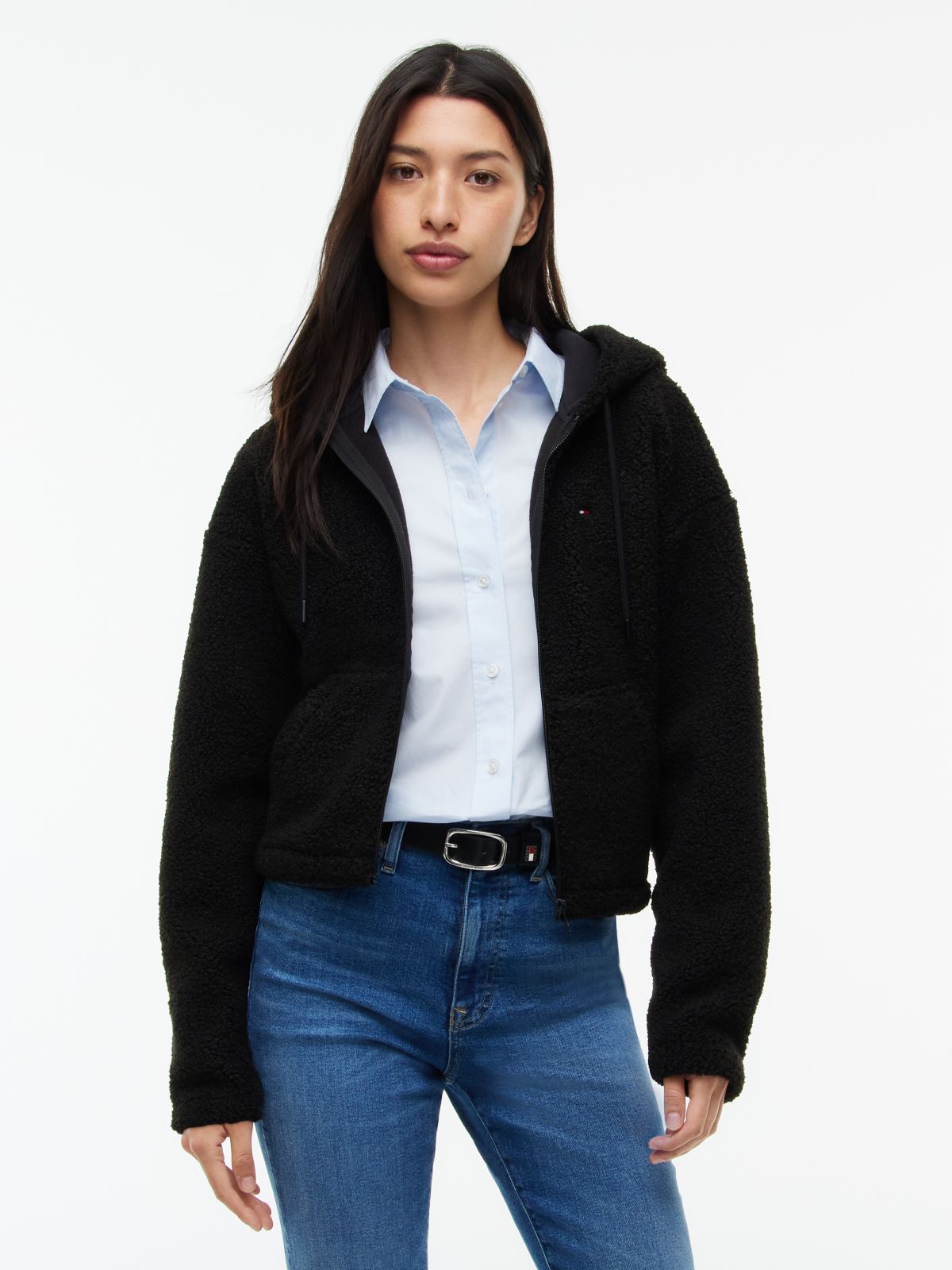 Tommy Jeans Teddy Fleece Zip Hoodie — Black