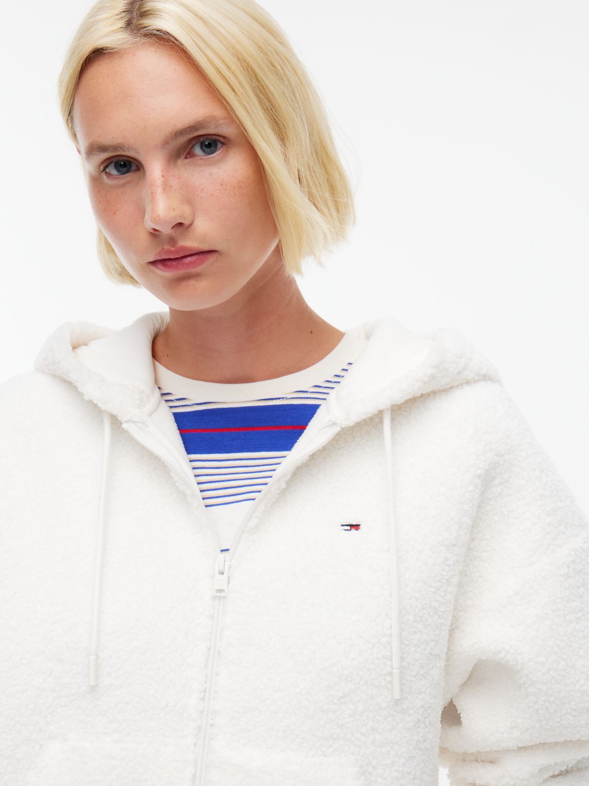 Tommy Jeans Teddy Fleece Zip Hoodie — Off White