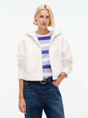 Tommy Jeans Teddy Fleece Zip Hoodie, Off White