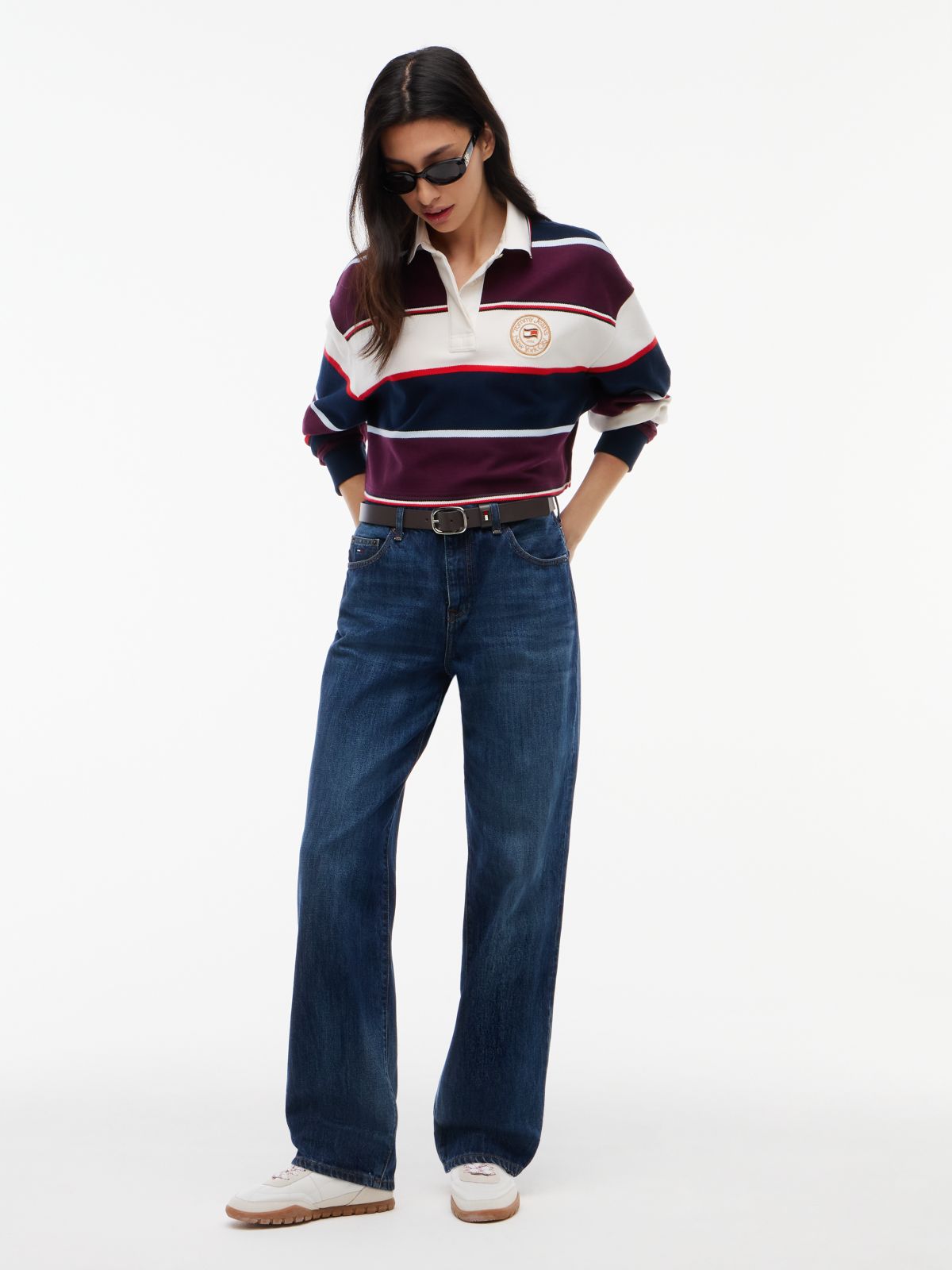 Tommy Jeans Cropped Rugby Sweatshirt — Dark Blue / Stripe