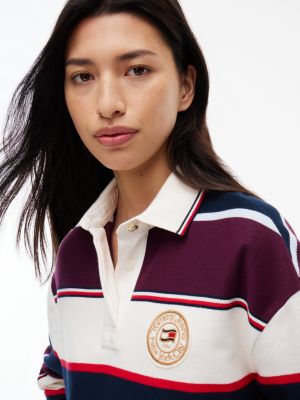 Женская толстовка Tommy Jeans Cropped Rugby Sweatshirt, цвет: Тёмный синий / Полосатый — фото 3