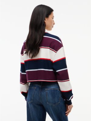 Женская толстовка Tommy Jeans Cropped Rugby Sweatshirt, цвет: Тёмный синий / Полосатый — фото 4