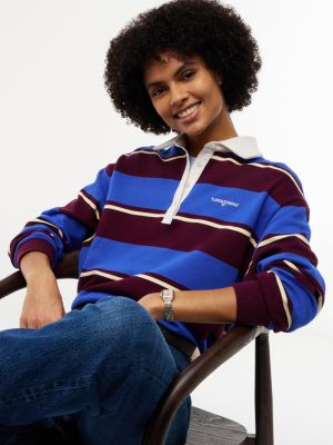 Женский свитшот Tommy Hilfiger Tommy Jeans Relaxed Rugby Sweatshirt, цвет: Синий / Полосатый — фото 3