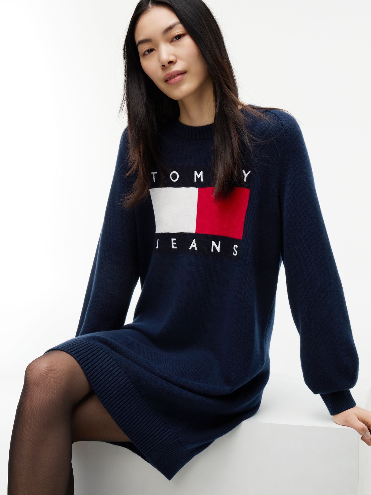 Tommy Jeans Badge Mini Sweater Dress — Navy