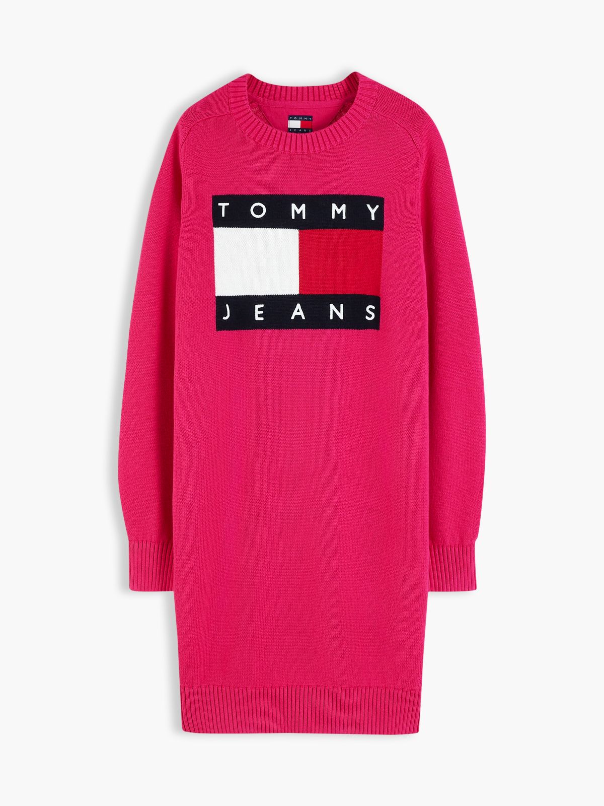 Tommy Jeans Badge Mini Sweater Dress — Bright Cerise Pink