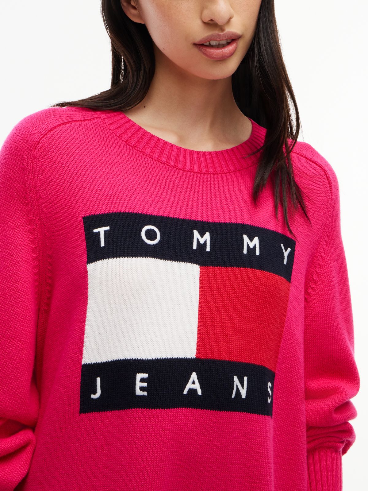 Tommy Jeans Badge Mini Sweater Dress — Bright Cerise Pink