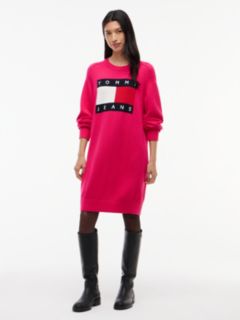 Tommy Jeans Badge Mini Sweater Dress — Bright Cerise Pink 1