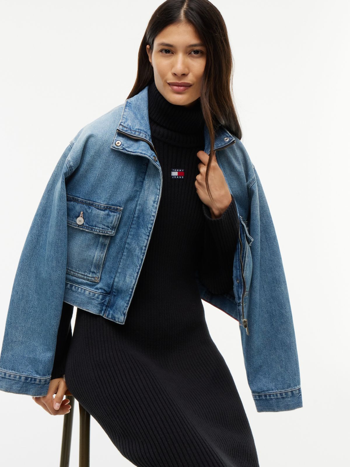 Tommy Jeans Badge Logo Midi Sweater Dress — Black