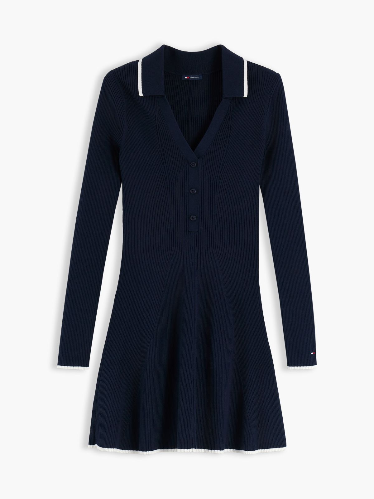 Tommy Jeans Rib-Knit Polo Skater Dress — Navy