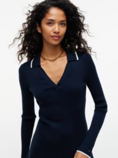 Tommy Jeans Rib-Knit Polo Skater Dress — Navy 3