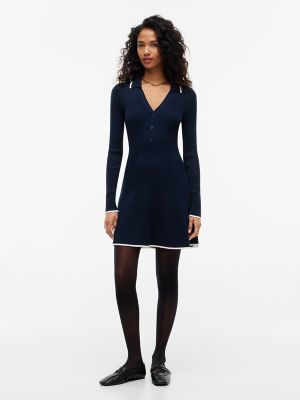 Tommy Jeans Rib-Knit Polo Skater Dress, Navy