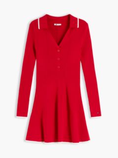 Tommy Jeans Rib-Knit Polo Skater Dress — Lavish Red 5