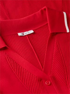 Женское платье Tommy Hilfiger Tommy Jeans Rib-Knit Polo Skater, цвет: Красный — фото 6