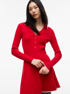 Женское платье Tommy Hilfiger Tommy Jeans Rib-Knit Polo Skater, цвет: Красный — фото 3