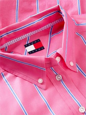 Женская рубашка Tommy Hilfiger Tommy Jeans Bubble-Hem Cropped Shirt, цвет: Яркий розовый / Полосатый — фото 6
