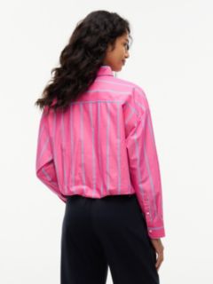 Tommy Jeans Bubble-Hem Cropped Shirt — Bright Cherise Pink / Stripe 4