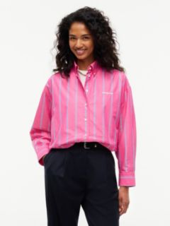 Tommy Jeans Bubble-Hem Cropped Shirt — Bright Cherise Pink / Stripe 1