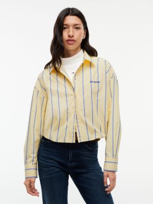 Tommy Jeans Bubble-Hem Cropped Shirt, Day Lily / Stripe