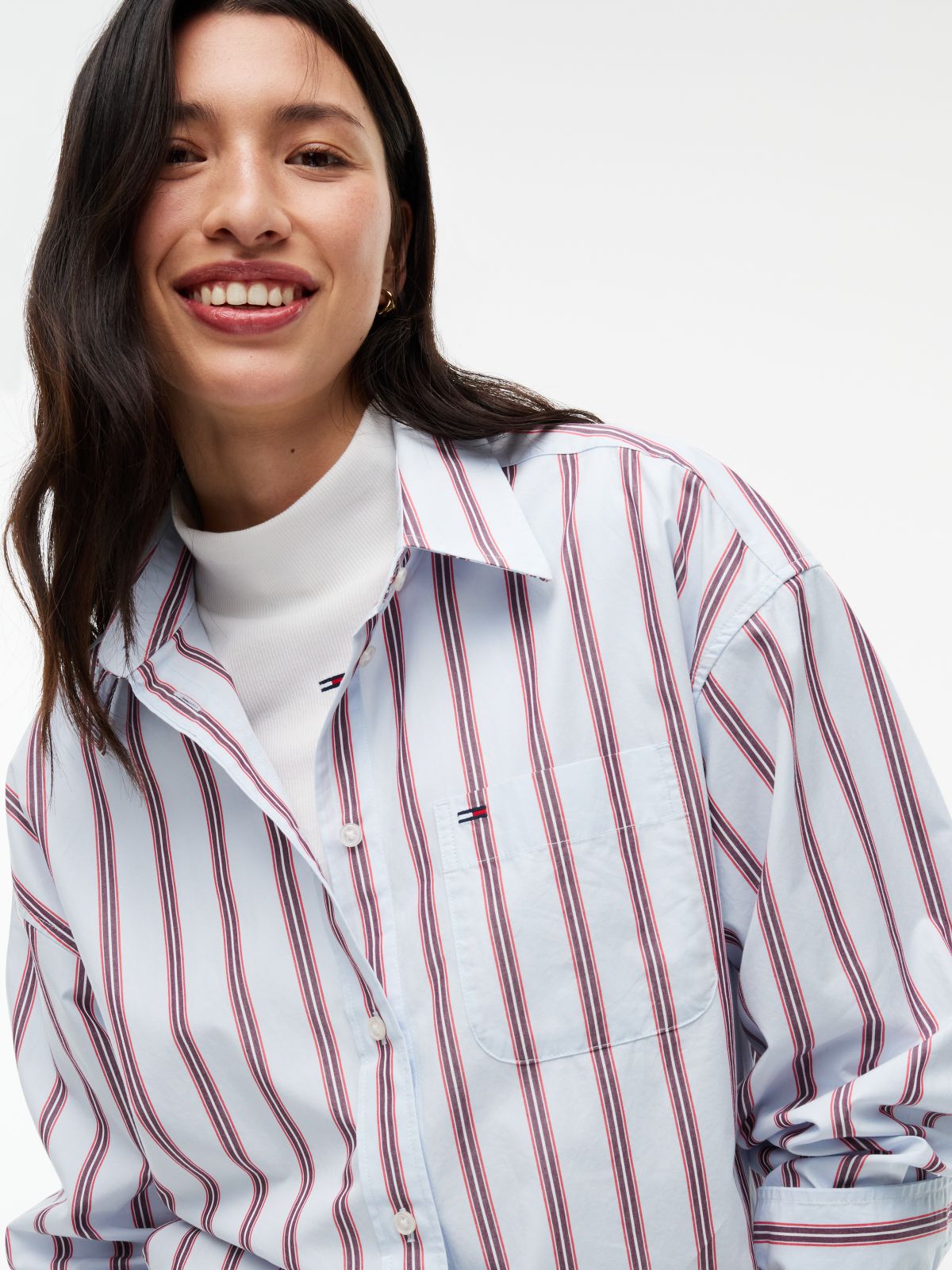 Tommy Jeans Oversized Fit Poplin Shirt — Sheer Blue / Stripe