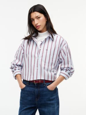 Tommy Jeans Oversized Fit Poplin Shirt, Sheer Blue / Stripe
