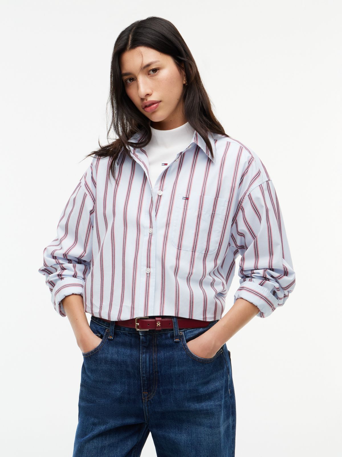 Tommy Jeans Oversized Fit Poplin Shirt — Sheer Blue / Stripe