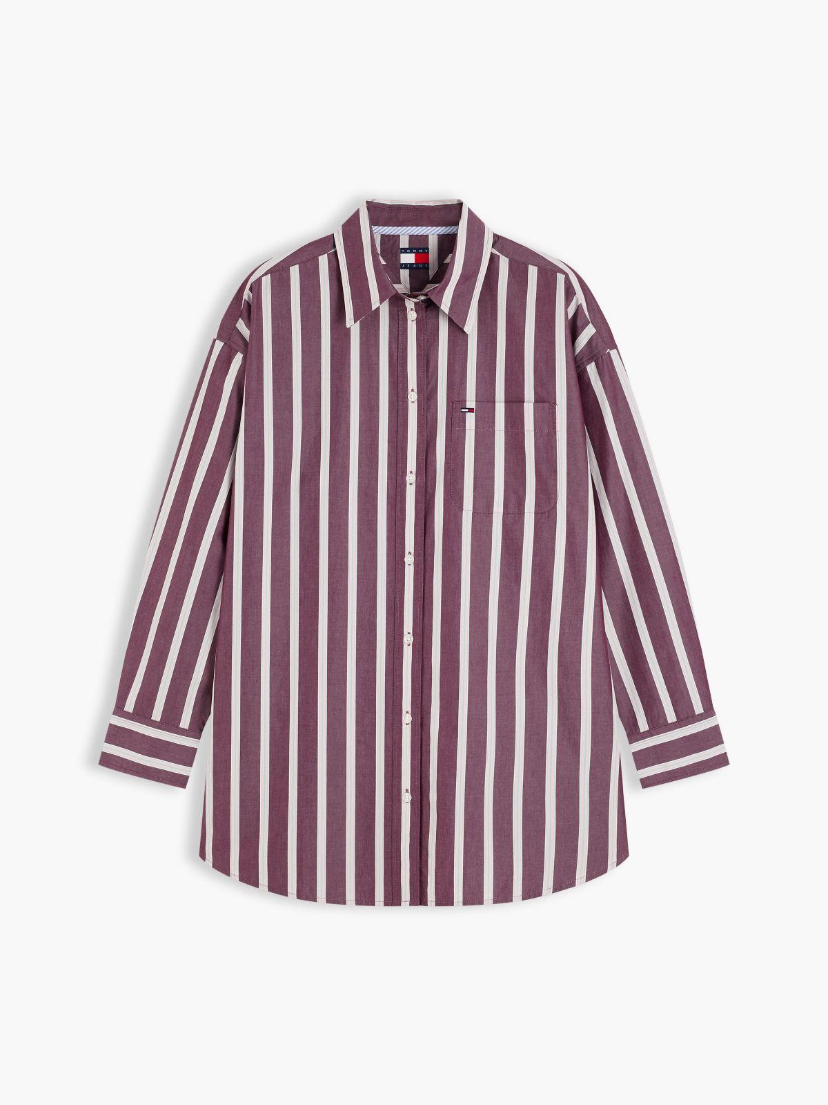 Tommy Jeans Oversized Fit Poplin Shirt — Calypso Berry / Stripe