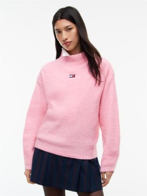 Tommy Jeans Badge Mockneck Sweater, Pink Sugar