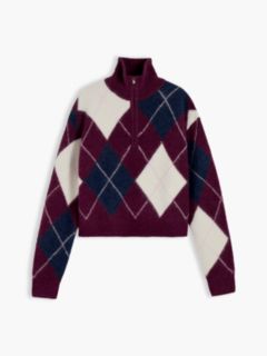 Tommy Jeans Argyle Quarter-Zip Sweater — Calypso Berry 5