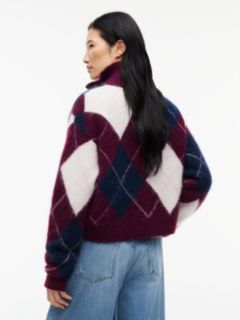 Tommy Jeans Argyle Quarter-Zip Sweater — Calypso Berry 4