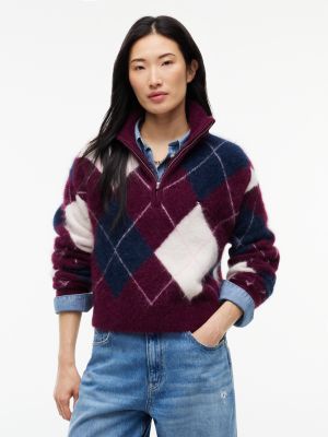 Tommy Jeans Argyle Quarter-Zip Sweater, Calypso Berry