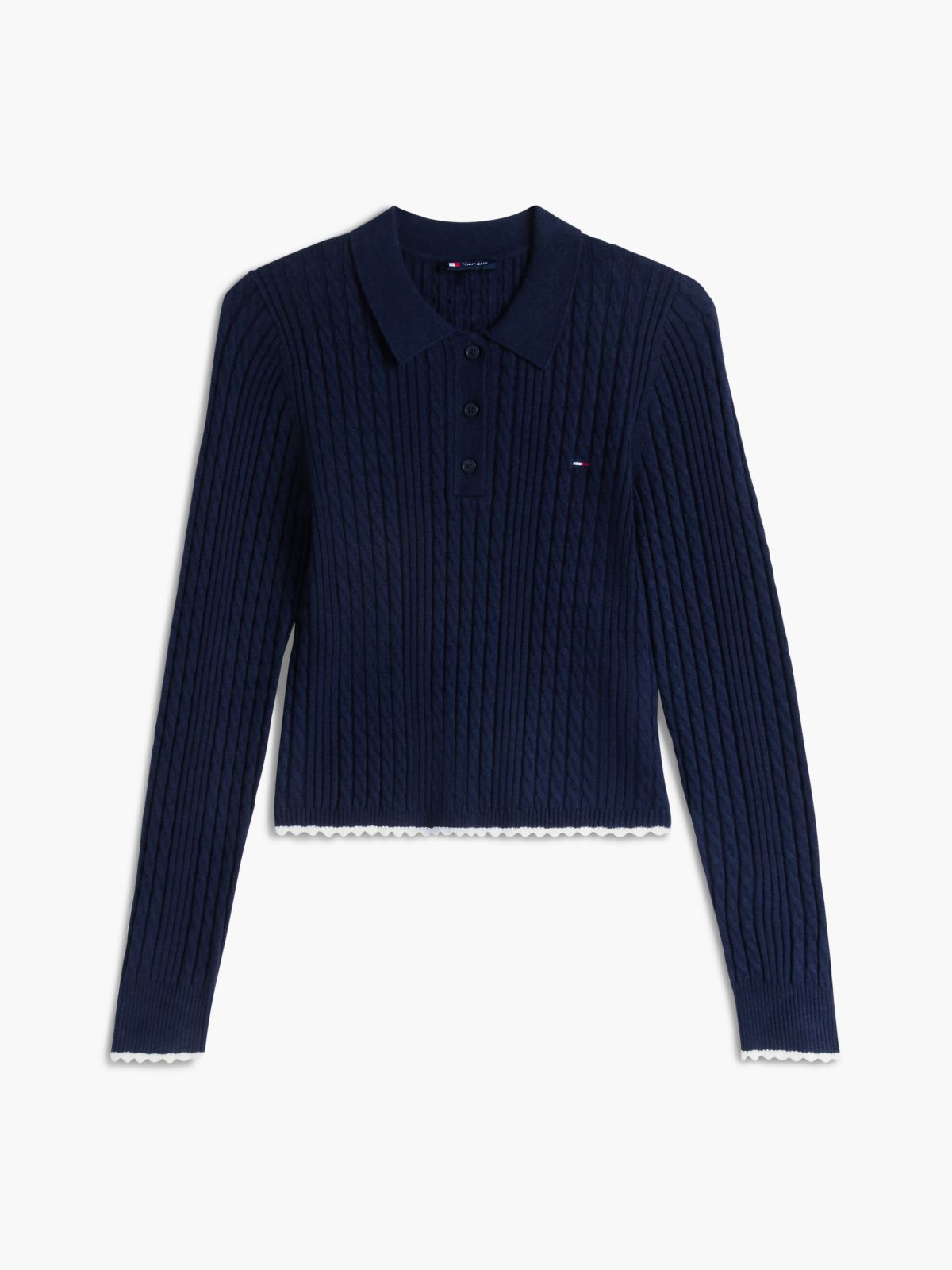 Tommy Jeans Mini Cable Knit Sweater Polo — Navy