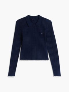 Tommy Jeans Mini Cable Knit Sweater Polo — Navy 5
