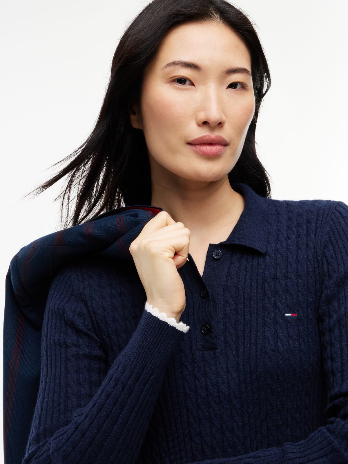 Tommy Jeans Mini Cable Knit Sweater Polo — Navy