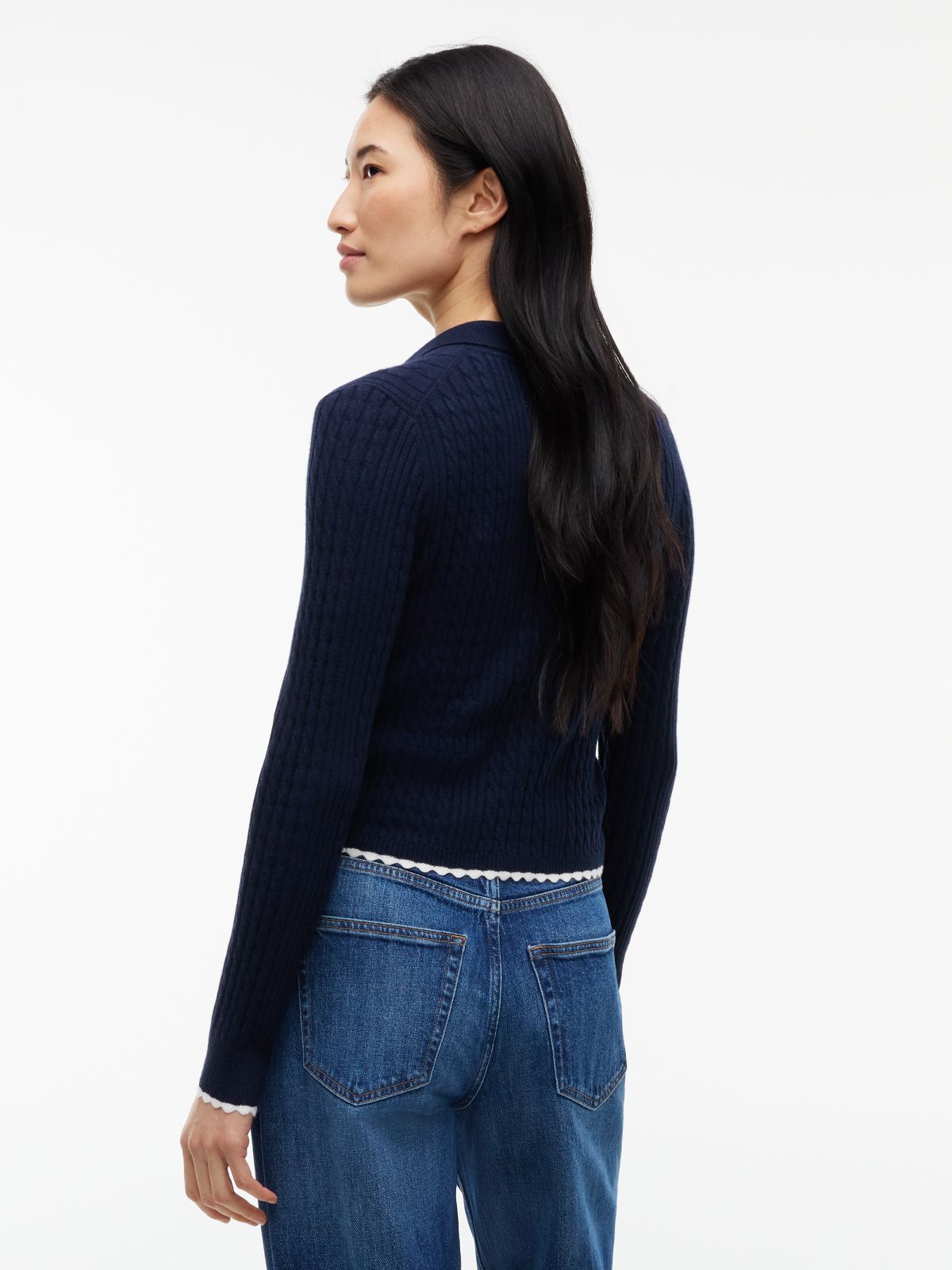 Tommy Jeans Mini Cable Knit Sweater Polo — Navy