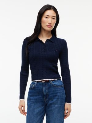 Tommy Jeans Mini Cable Knit Sweater Polo, Navy