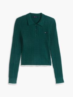 Tommy Jeans Mini Cable Knit Sweater Polo — Elegant Green 5
