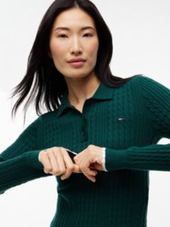Tommy Jeans Mini Cable Knit Sweater Polo — Elegant Green 3