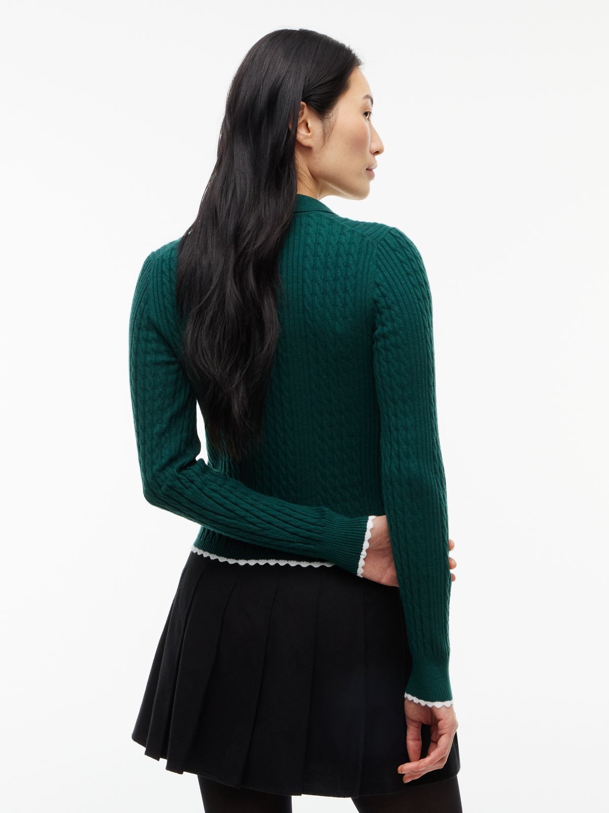Tommy Jeans Mini Cable Knit Sweater Polo — Elegant Green
