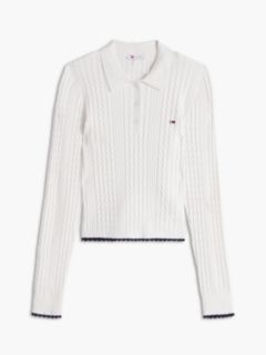Tommy Jeans Mini Cable Knit Sweater Polo — Off White 5