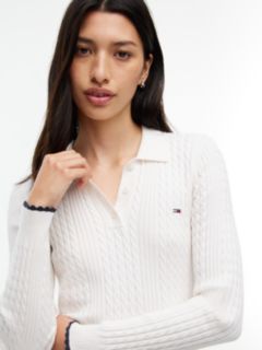 Tommy Jeans Mini Cable Knit Sweater Polo — Off White 3