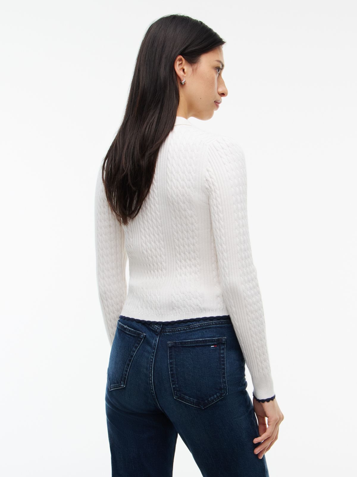 Tommy Jeans Mini Cable Knit Sweater Polo — Off White