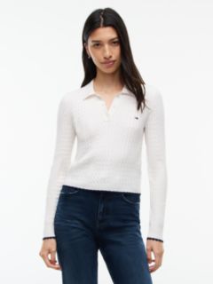 Tommy Jeans Mini Cable Knit Sweater Polo — Off White 1